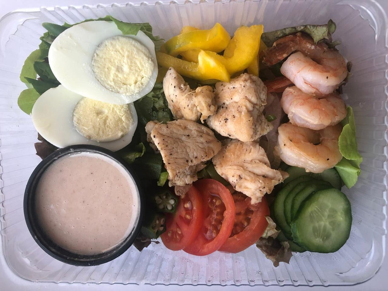 Grilled Shrimp and chicken Egg Salad